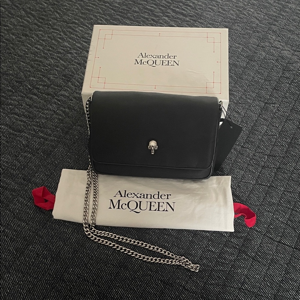 Alexander McQueen Black Crossbody Bag with Silver Chain